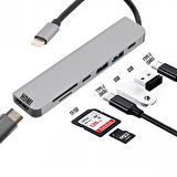  7in1 Type-C HDMI Çevirici Hub Çoklayıcı Tablet-PC-Telefon-TV Adaptör HDMI 4K/USB/TF/SD/TYPEC Giriş