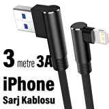 3 Metre Oyuncu Şarj Kablosu iPhone Uyumlu Uzun 3A 3m USB - Ligtning