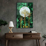 Soyut Altın Geyik Ağacı Hafız Cam Tablo 4mm Dayanıklı Temperli Cam