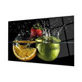 Meyvelerin Dansı Mutfak Cam Tablo 4mm Dayanıklı Temperli Cam, Fruits on Spoon Glass Wall Decor