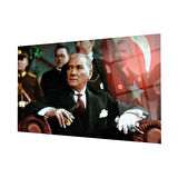 Atatürk ve Türk Bayrağı Cam Tablo 4mm Dayanıklı Temperli Hediyelik Büyük Tablo