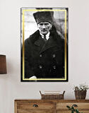 Atatürk Siyah Beyaz Cam Tablo Hediyelik Büyük Tablo Ev Ofis Dekoru