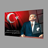 Atatürk Bayrak Atatürk Silüetli Gölgeli Cam Tablo 4mm Dayanıklı Temperli Cam Atatürk Flag Atatürk Silhouette Shadowless Black Background Glass Wall Art