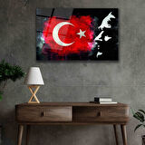 Atatürk Bayrak Atatürk Silüetli Gölgeli Siyah Fonlu Cam Tablo 4mm Dayanıklı Temperli Cam Atatürk Flag Atatürk Silhouette Shadowless Black Background Glass Wall Art