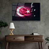 Atatürk Bayrak Atatürk Silüetli Gölgesiz Siyah Fonlu Cam Tablo 4mm Dayanıklı Temperli Cam Atatürk Flag Atatürk Silhouette Shadowless Black Background Glass Wall Art