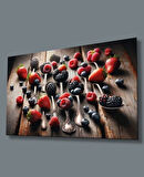 Kaşıklarda Meyveler Modern Cam Tablo Yapay Zeka Hediyelik Büyük Tablo Ev Ofis Dekoru 4mm Dayanıklı Temperli Cam