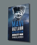 Dikey Mavi Temalı Atatürk Cam Tablo
