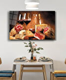 İsli Et Şarap Mutfak Natürmort Cam Tablo 4mm Dayanıklı Temperli Cam Smoked Meat Wine Kitchen Still Life Glass Wall Art