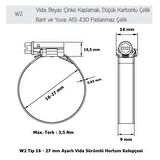 Mikalor 3 Adet W2 Hortum Kelepçesi 16-27 mm 430 Klt. Paslanmaz