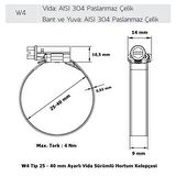 Mikalor 3 Adet W4 Hortum Kelepçesi 25-40 mm 304 Klt. Paslanmaz