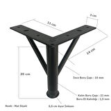 Firkete Ayak Metal 20 cm Mat Siyah Mobilya Koltuk Ayağı 