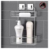 Tekno Tel EF-256 Yapışkanlı 2 Katlı Düz Banyo Rafı Krom 