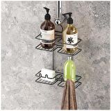 Tekno Tel BK-067 Asmalı 2 Katlı Düz Banyo Duş Rafı Siyah