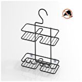 Tekno Tel BK-067 Asmalı 2 Katlı Düz Banyo Duş Rafı Siyah