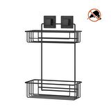 Tekno Tel EF-256 Yapışkanlı 2 Katlı Düz Banyo Rafı Siyah