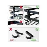 Tekno Tel ST-281 Yapışkanlı Kancalı 2 Adet Düz Banyo Rafı Siyah