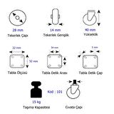 4 Adet Hts Sabit Tablalı Mobilya Tekeri Tekerlek Çap : 28 mm Kod : 101
