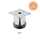 4 Adet Mobilya Ayağı Metal 6 cm  Alttan Ayarlı 42 mm Krom Ayak 
