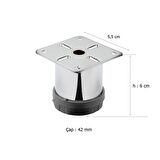 4 Adet Mobilya Ayağı Metal 6 cm  Alttan Ayarlı 42 mm Krom Ayak 