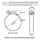 Mikalor 200 Adet W2 Hortum Kelepçesi 8-16 mm 430 Paslanmaz