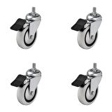 4 Adet Hts Döner 3/8 Vidalı Frenli Mobilya Tekeri Çap : 74 mm Kod : 354