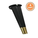 4 Adet Stil Açılı Konik Plastik Mobilya Ayak Siyah Altın 16 cm Koltuk Ayağı