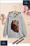 Kız/Erkek Çocuk Beyaz Kapüşonlu ''KAPLAN BOYALI'' Baskılı Sweatshirt