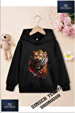 Kız/Erkek Çocuk Beyaz Kapüşonlu ''KAPLAN BOYALI'' Baskılı Sweatshirt