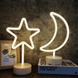 Ay Hilal ve Yıldız Tasarımlı 2li Neon Led Masa Ve Gece Lambası Usb Ve Pilli 2li neon led ışık
