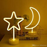 Ay Hilal ve Yıldız Tasarımlı 2li Neon Led Masa Ve Gece Lambası Usb Ve Pilli 2li neon led ışık