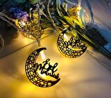 Eid Mubarak İyi Mubarek Bayramlar Motifli Dekoratif Pilli Led Işık Zinciri  