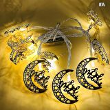 Eid Mubarak İyi Mubarek Bayramlar Motifli Dekoratif Pilli Led Işık Zinciri  