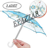 3 Adet İşlemeli Ufak Dekorasyon Şemsiyesi - Dantelli Konsept Parti Süs Şemsiyesi