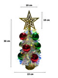 2 Adet Süslü Noel Yılbaşı Ağacı Tepe Yıldızlı 11 Toplu Pilli Rgb Işıklı Masaüstü 30cm 2 Hazır Ağaç