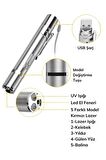 Usb Ile Şarj Edilebilen 3 In 1 Lazer Pointer Uv El Feneri + El Feneri Kırmızı Işık + Beyaz Meşale