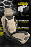 Nissan Bluebird  Uyumlu 5 KOLTUK TAM SET PRO Lüks Oto Koltuk Kılıfı - Deri ve Kabartmalı Özel Kumaş (Ön Arka Tam Set - Terletmez) BEJ