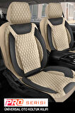 Seat Rapid  Uyumlu 5 KOLTUK TAM SET PRO Lüks Oto Koltuk Kılıfı - Deri ve Kabartmalı Özel Kumaş (Ön Arka Tam Set - Terletmez) BEJ