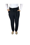 KADIN BELİ LASTİKLİ KUŞAKLI CEPLİ DAR PAÇA AYROBİN PANTOLON SİYAH-2XL