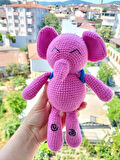 El Yapımı Amigurumi Elly Pembe Fil Oyuncak – 22 cm Pocoyo oyuncak