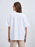 Unisex Pamuklu Beyaz Oversize "Something New" Baskılı Bisiklet Yaka Rahat T-shirt
