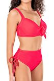 Endeep Kadın Fiyonk Detaylı Pembe Büyük Beden Bikini Takımı