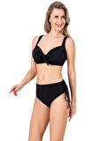Endeep Kadın Fiyonk Detaylı Siyah Büyük Beden Bikini Takımı