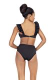 Endeep Kadın Yüksek Bel Fırfırlı Siyah Bikini Takımı