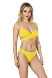 Endeep Kadın Çapraz Model Dokulu Sarı Bikini Takımı