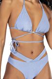 Endeep Kadın Buz Mavisi Çapraz Detaylı Üçgen Bikini Takımı