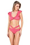 Endeep Kadın U Aksesuarlı Volanlı Pembe Bikini Takımı