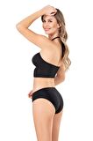 Endeep Kadın Halka Aksesuarlı Dokulu Siyah Bikini Takımı