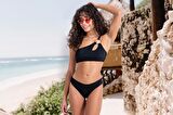 Endeep Kadın Cut Out Detaylı Dokulu Siyah Bikini Takımı