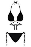Beria Kadın Çapraz Bağlama Detaylı Üçgen İpli Siyah Bikini Takımı