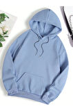 3 Iplik Kalın Pofuduk Enjoy Baskılı Bebe Mavisi Unisex Kanguru Cepli Kapüşonlu Sweatshirt Hoodie | S
